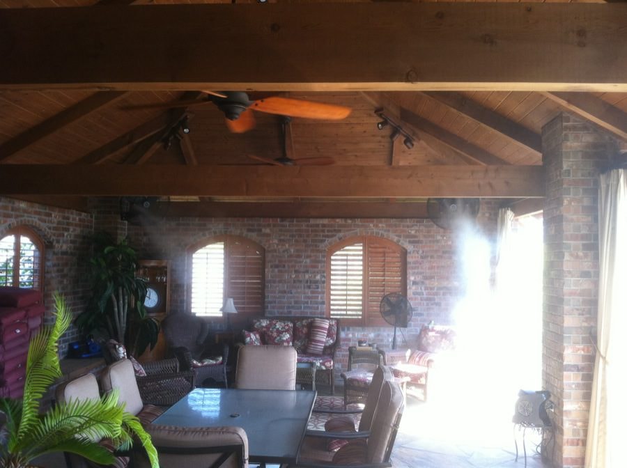 Rustic brick interior with wooden beams